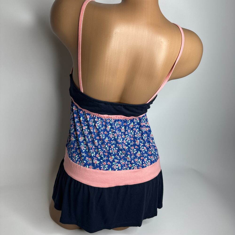 Y2K ISO Babydoll Cami Top S EU Floral Navy Pink Balletcore Coquette Lingerie - Picture 2 of 11